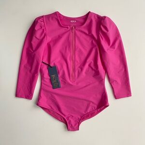 Stylest Nwt Dreamsculpt Puff Sleeve Zip One Piece Ultra Pink Swimsuit
